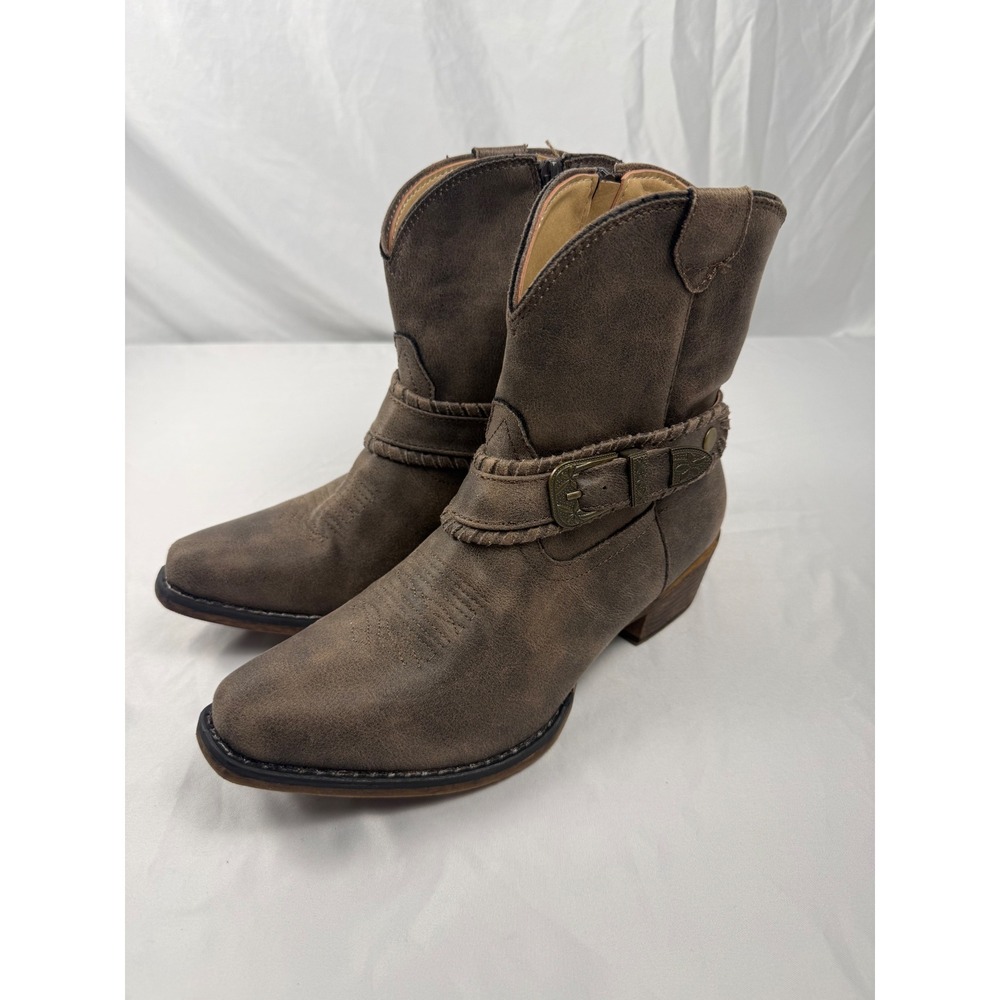 Roper Women's 8.5 Brown Western Cowboy Boots Buckle Harness Side Zip